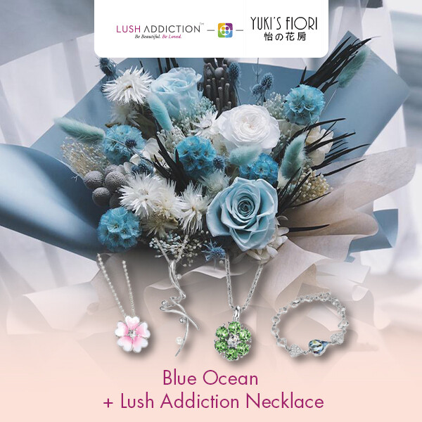 Preserved Flower Bouquet - Blue Ocean + Lush Addiction Necklace (By: Yuki Flori from Bukit Jalil)