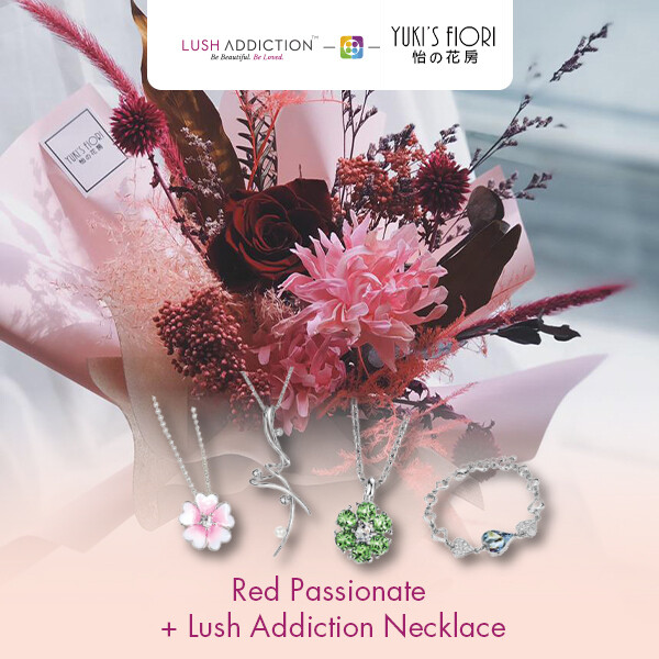 Preserved Flower Bouquet - Red Passionate  + Lush Addiction Necklace (By: Yuki&#39;s Flori from Bukit Jalil)