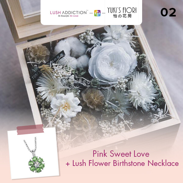Preserved Flower Wooden Box - White Innocent  + Lush Addiction Necklace (By: Yuki&#39;s Flori from Bukit Jalil)