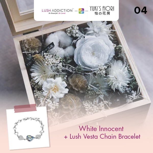 Preserved Flower Wooden Box - White Innocent  + Lush Addiction Necklace (By: Yuki&#39;s Flori from Bukit Jalil)