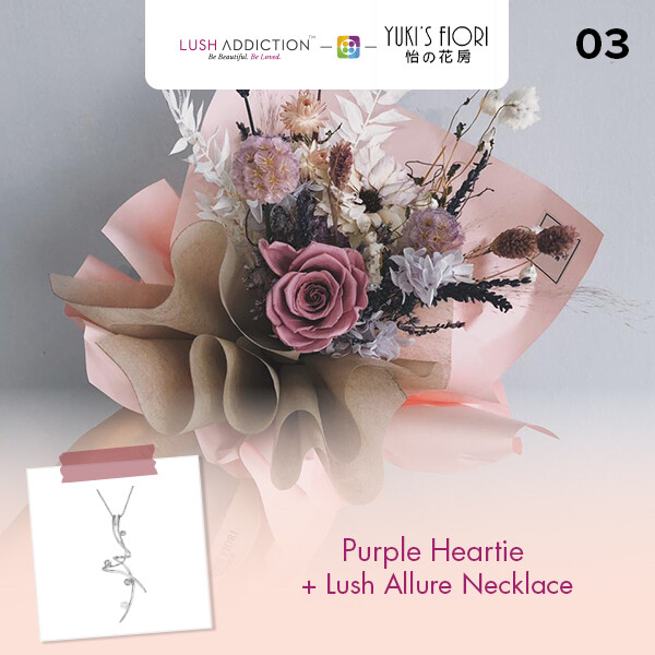 Preserved Flower Bouquet - Purple Heartie + Lush Addiction Necklace (By: Yuki&#39;s Flori from Bukit Jalil)
