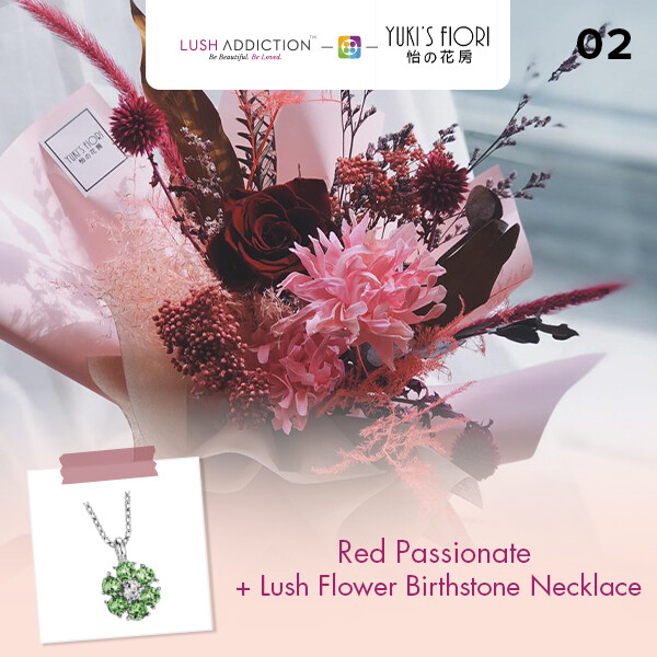 Preserved Flower Bouquet - Red Passionate  + Lush Addiction Necklace (By: Yuki&#39;s Flori from Bukit Jalil)