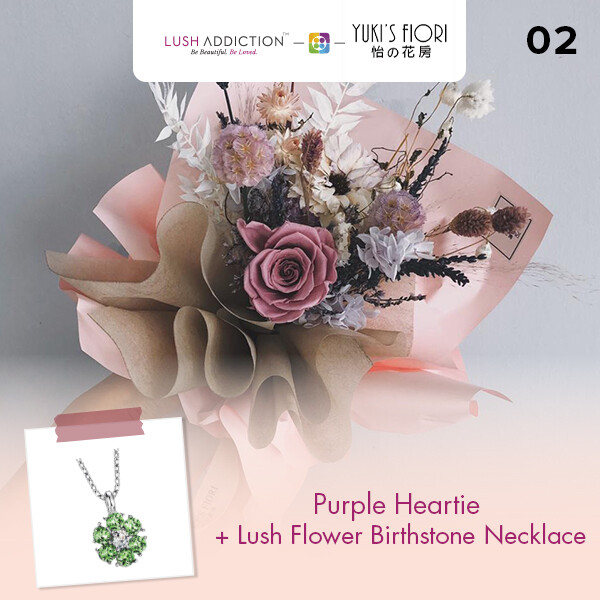 Preserved Flower Bouquet - Purple Heartie + Lush Addiction Necklace (By: Yuki&#39;s Flori from Bukit Jalil)