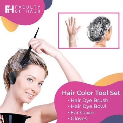 Hair Colour Equipment Set Colour Brush/ Rebonding Brush + Ear Cover + Shower Cap + Gloves (By: Faculty of Hair)