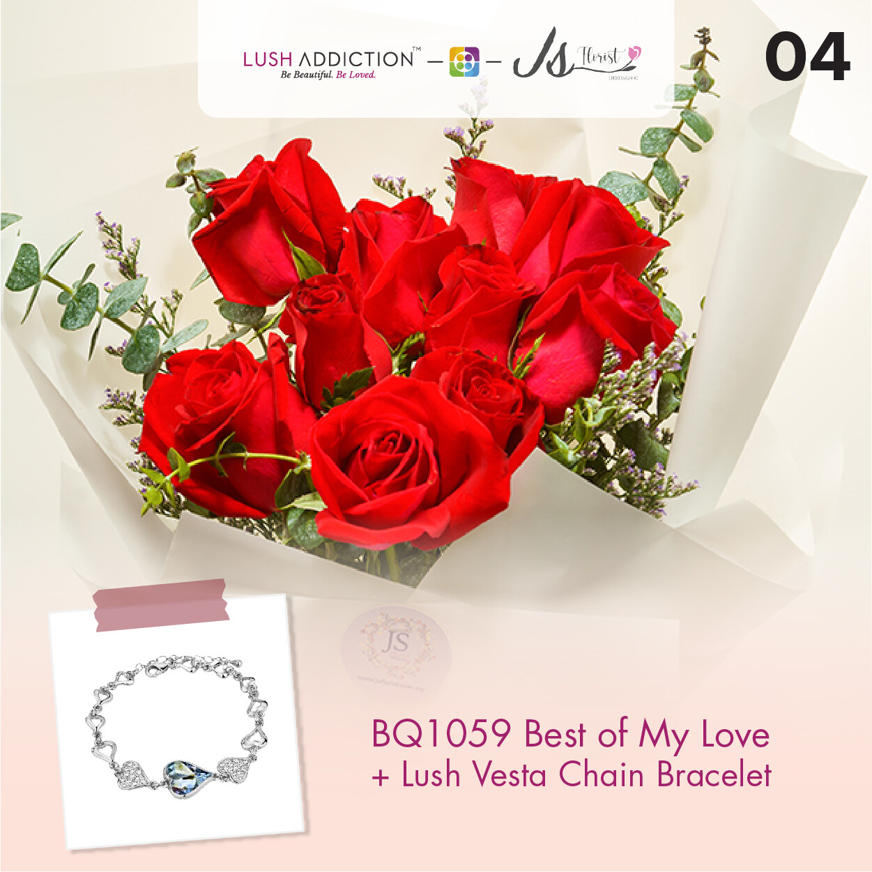 BQ1059 Best of My Love Flower Bouquet  + Lush Addiction Necklace (By: JS Florist from Damansara)