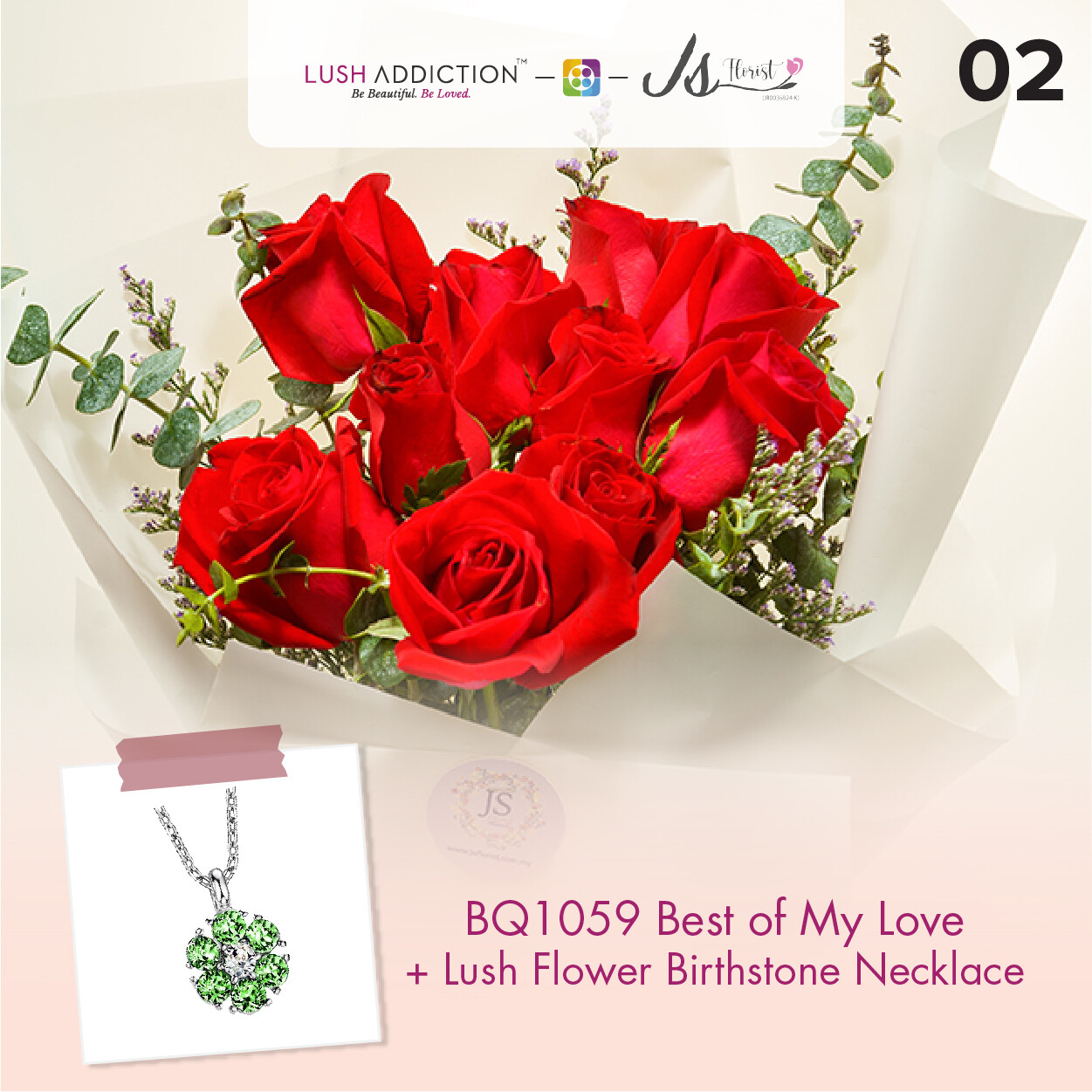 BQ1059 Best of My Love Flower Bouquet  + Lush Addiction Necklace (By: JS Florist from Damansara)