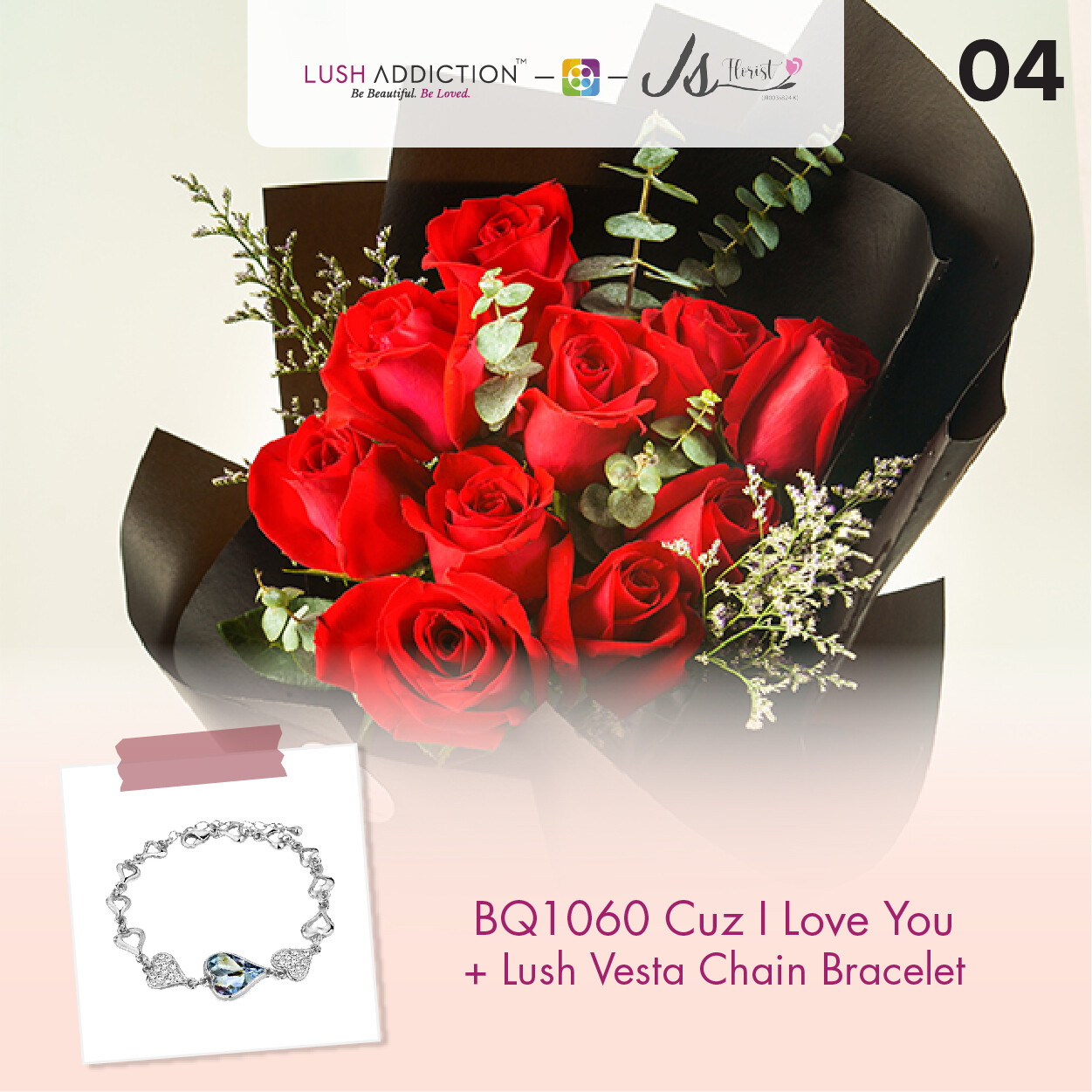 BQ1060 Cuz I Love You Flower Bouquet  + Lush Addiction Necklace (By: JS Florist from Damansara)