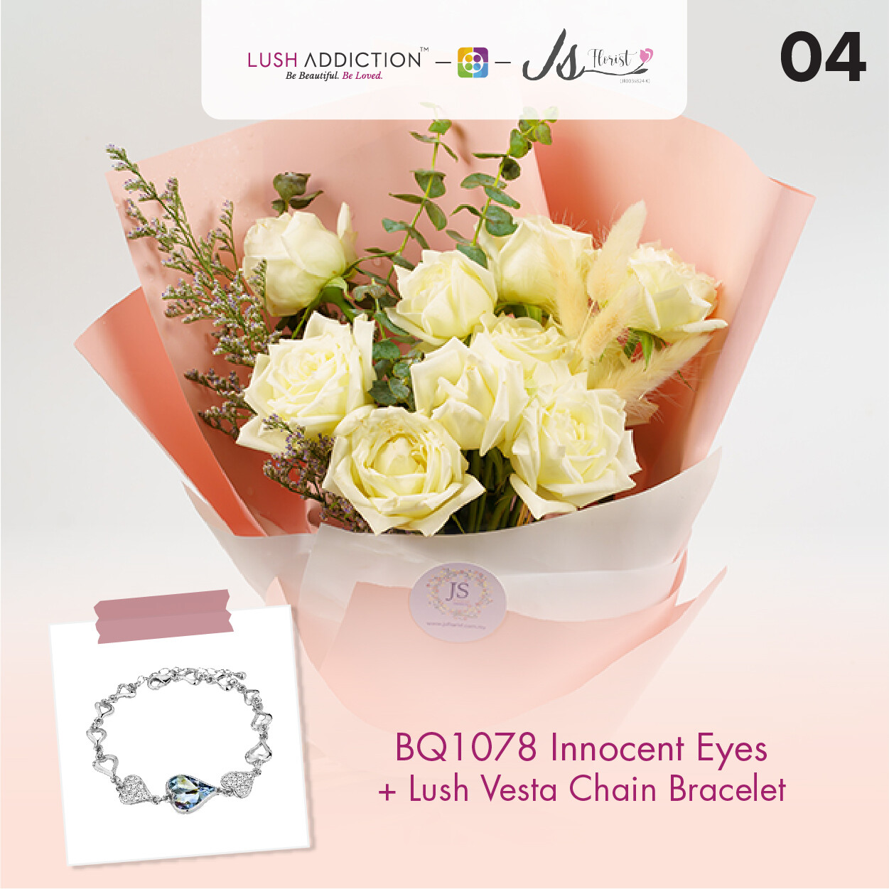 BQ1078 Innocent Eyes Flower Bouquet  + Lush Addiction Necklace (By: JS Florist from Damansara)