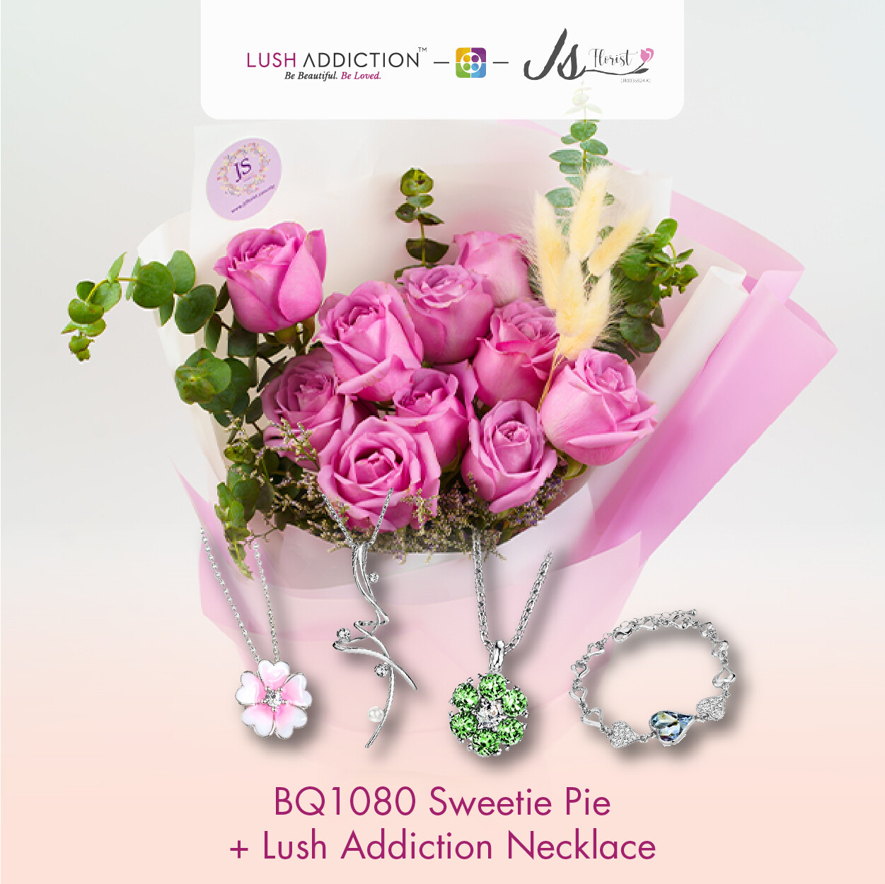BQ1080 Sweetie Pie Flower Bouquet + Lush Addiction Necklace (By: JS Florist from Damansara)