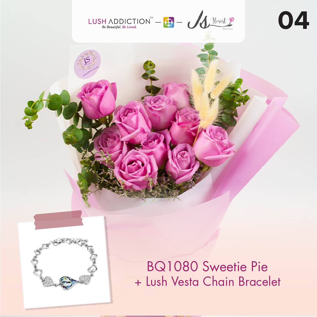 BQ1080 Sweetie Pie Flower Bouquet + Lush Addiction Necklace (By: JS Florist from Damansara)