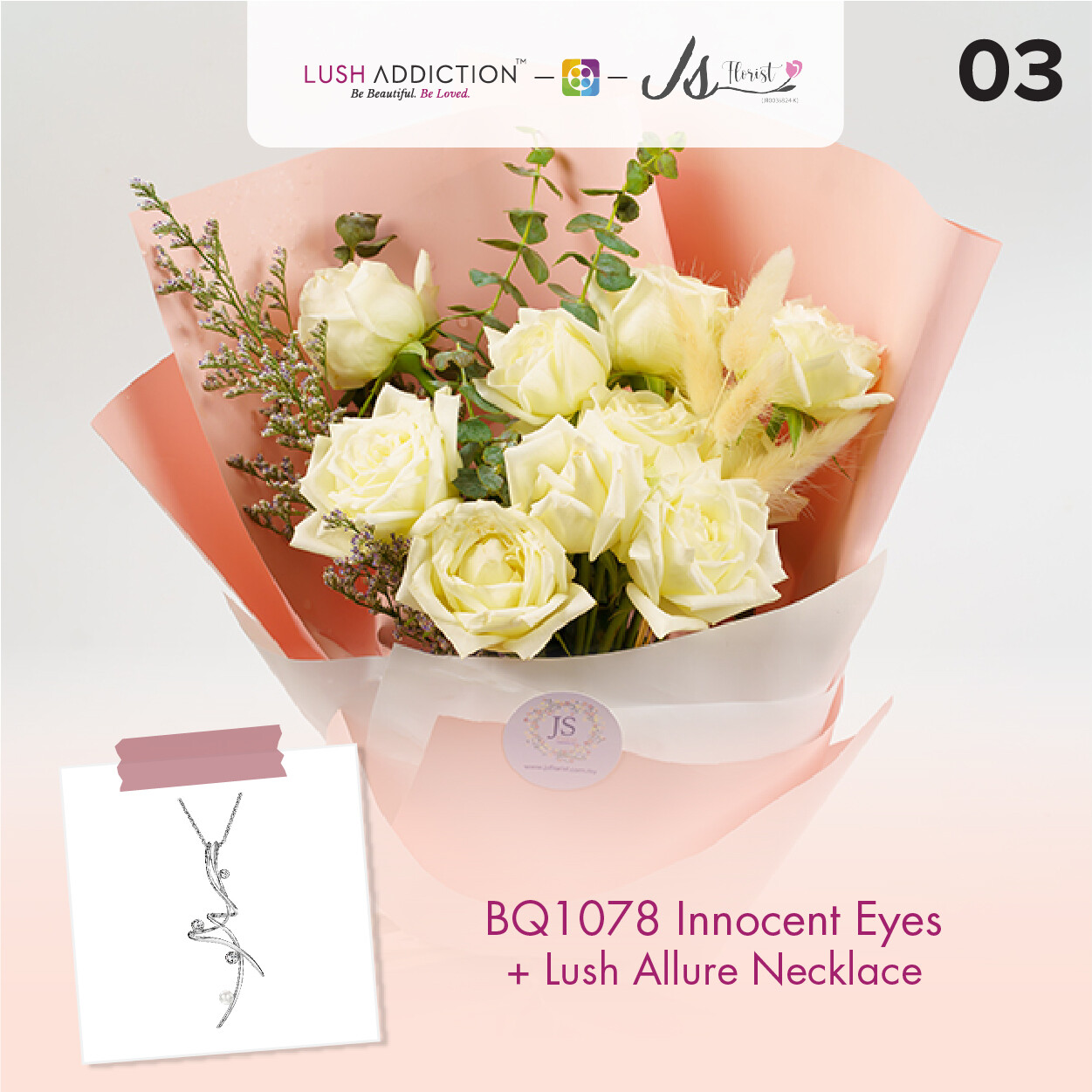 BQ1078 Innocent Eyes Flower Bouquet  + Lush Addiction Necklace (By: JS Florist from Damansara)