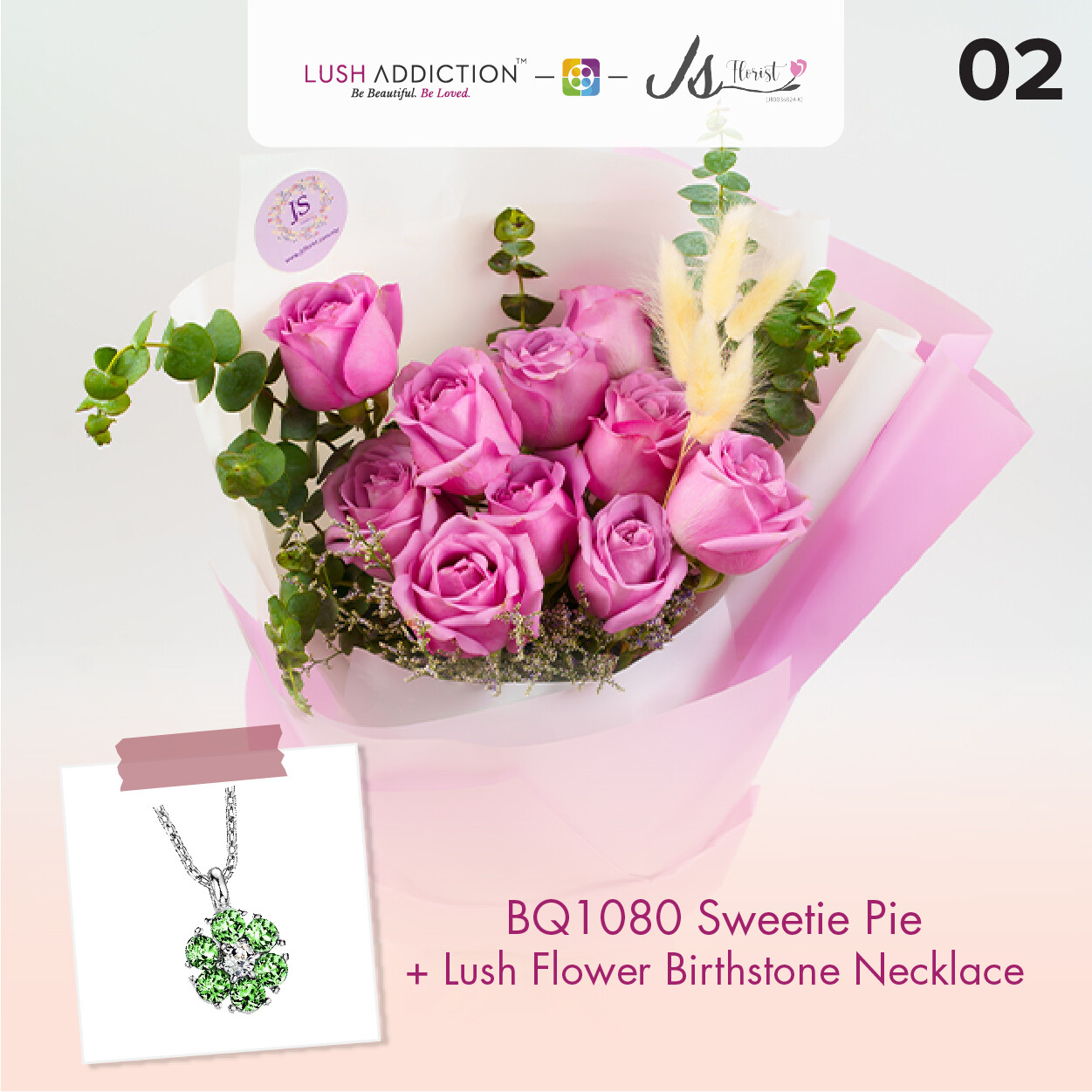 BQ1080 Sweetie Pie Flower Bouquet + Lush Addiction Necklace (By: JS Florist from Damansara)