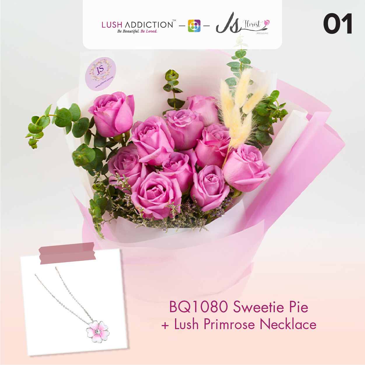 BQ1080 Sweetie Pie Flower Bouquet + Lush Addiction Necklace (By: JS Florist from Damansara)