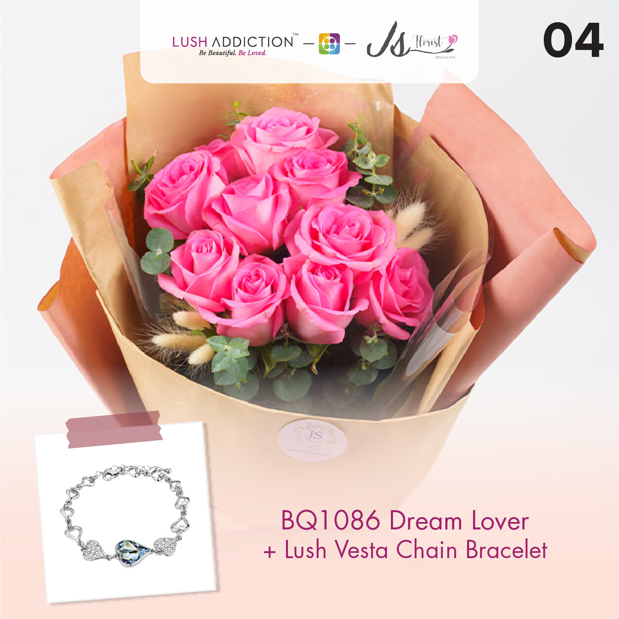 BQ1086 Dream Lover Flower Bouquet + Lush Addiction Necklace (By: JS Florist from Damansara)