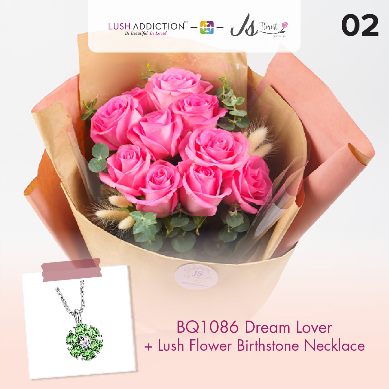 BQ1086 Dream Lover Flower Bouquet + Lush Addiction Necklace (By: JS Florist from Damansara)