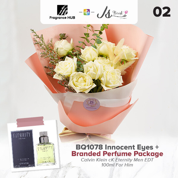 BQ1078 Innocent Eyes Flower Bouquet + Fragrance Hub Branded Perfume (By: JS Florist from Damansara)