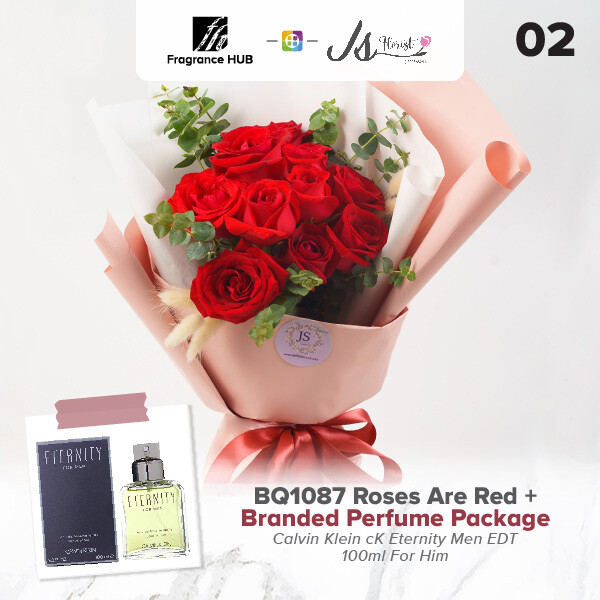 BQ1087 Roses Are Red Flower Bouquet + Fragrance Hub Branded Perfume (By: JS Florist from Damansara)