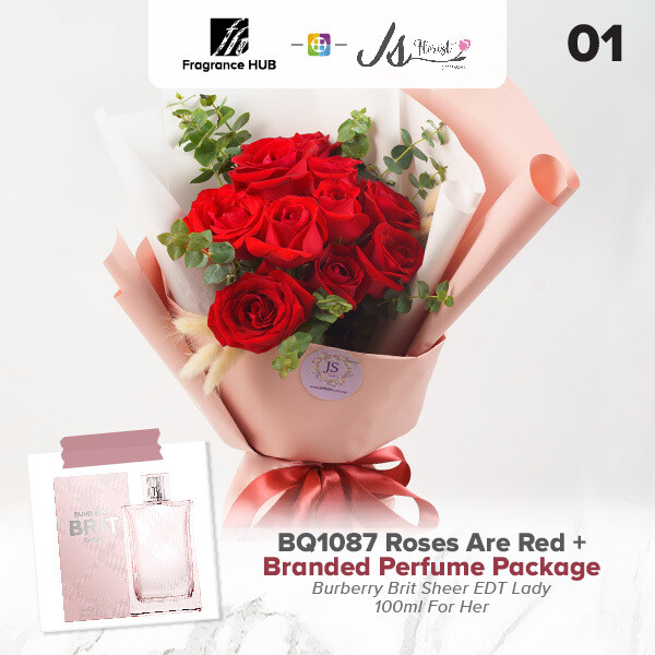 BQ1087 Roses Are Red Flower Bouquet + Fragrance Hub Branded Perfume (By: JS Florist from Damansara)