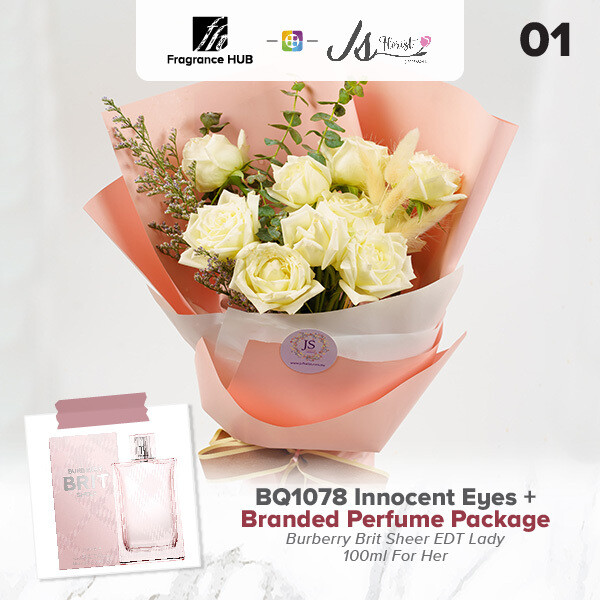 BQ1078 Innocent Eyes Flower Bouquet + Fragrance Hub Branded Perfume (By: JS Florist from Damansara)