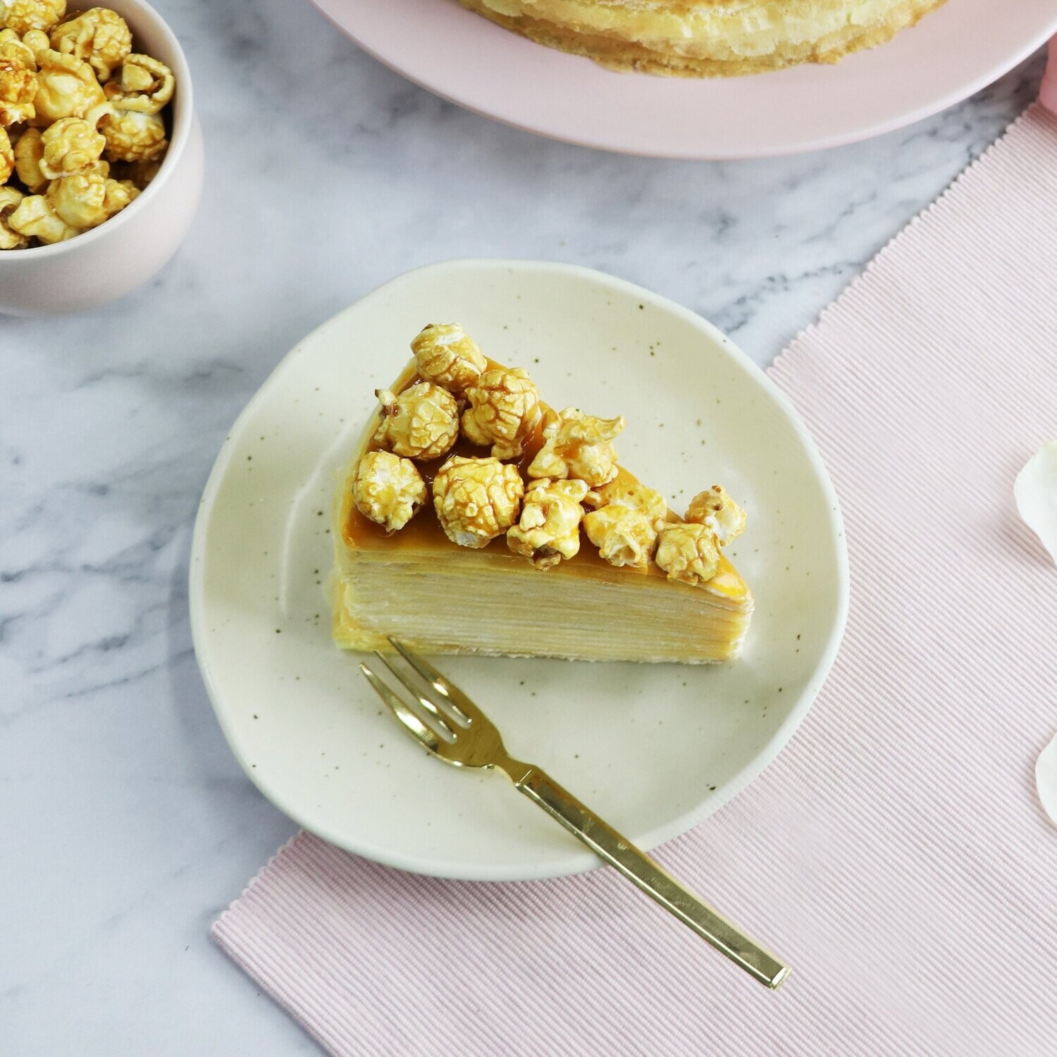 Salted Caramel Popcorn Mille Crepe Cake (By: Yippii Gift Cake from Kuala Lumpur)