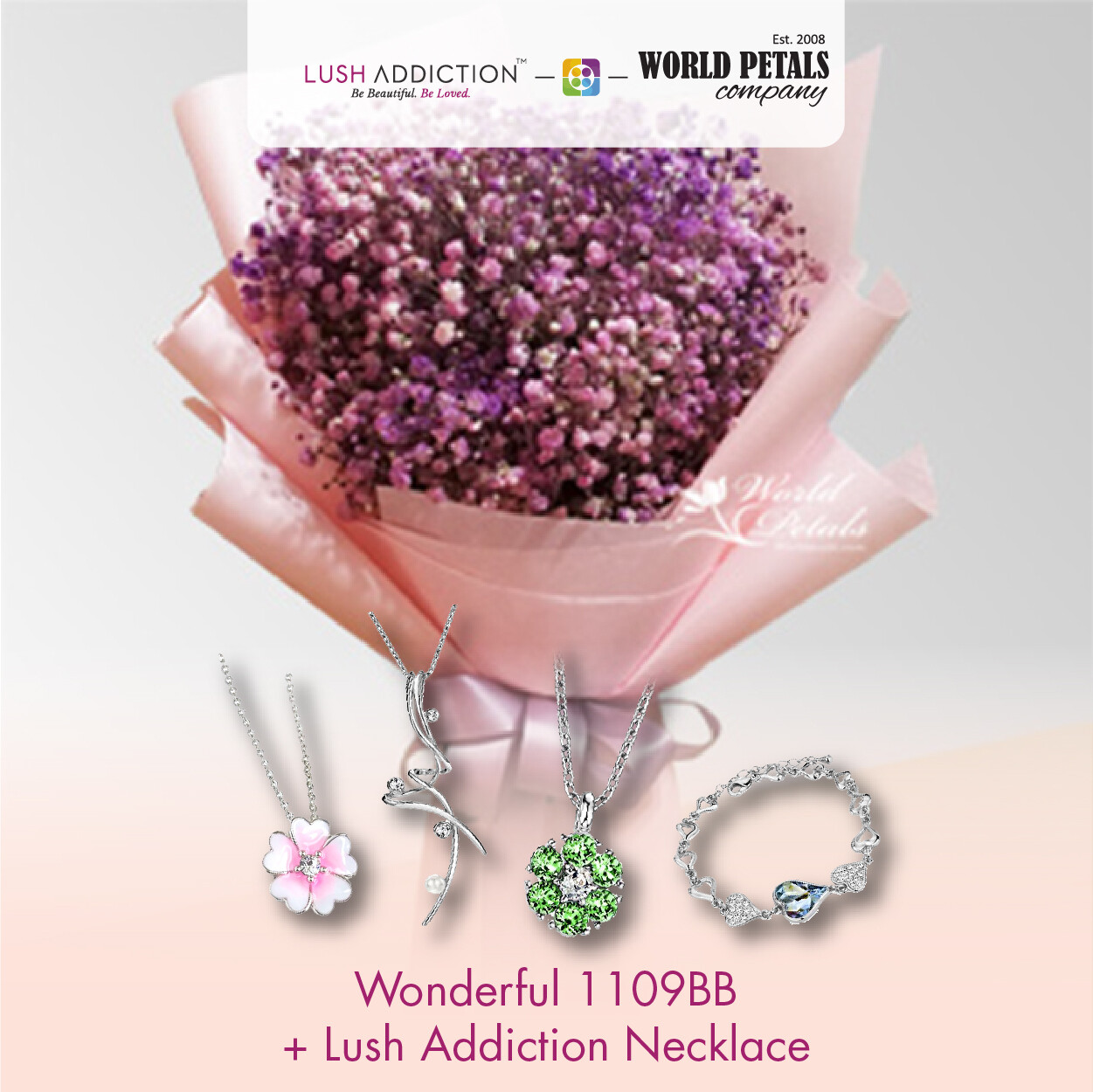 Wonderful Bouquet  + Lush Addiction Necklace (By: World Petals Florist from KL)