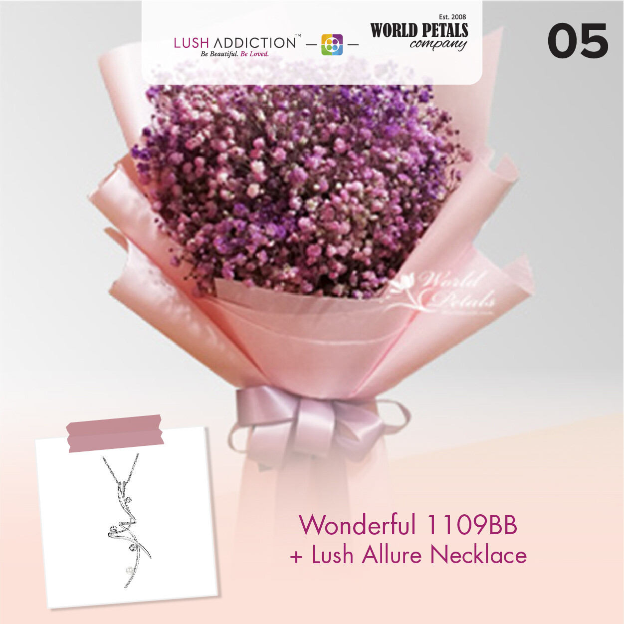 Wonderful Bouquet  + Lush Addiction Necklace (By: World Petals Florist from KL)