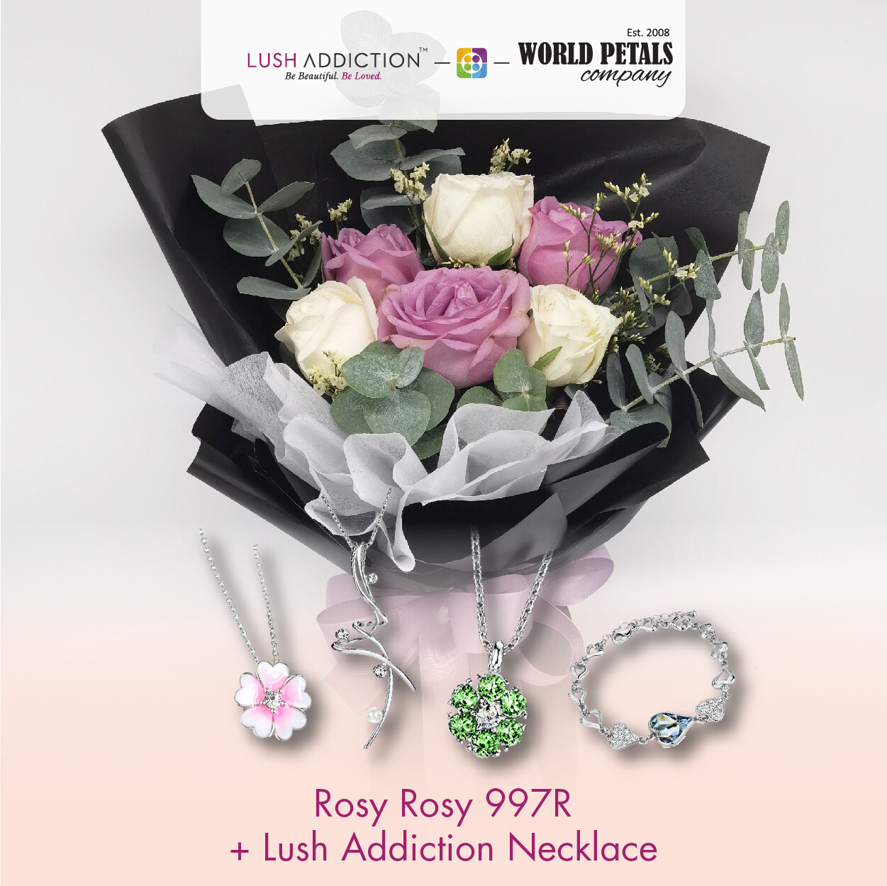 Rosy Rosy + Lush Addiction Necklace (By: World Petals Florist from KL)