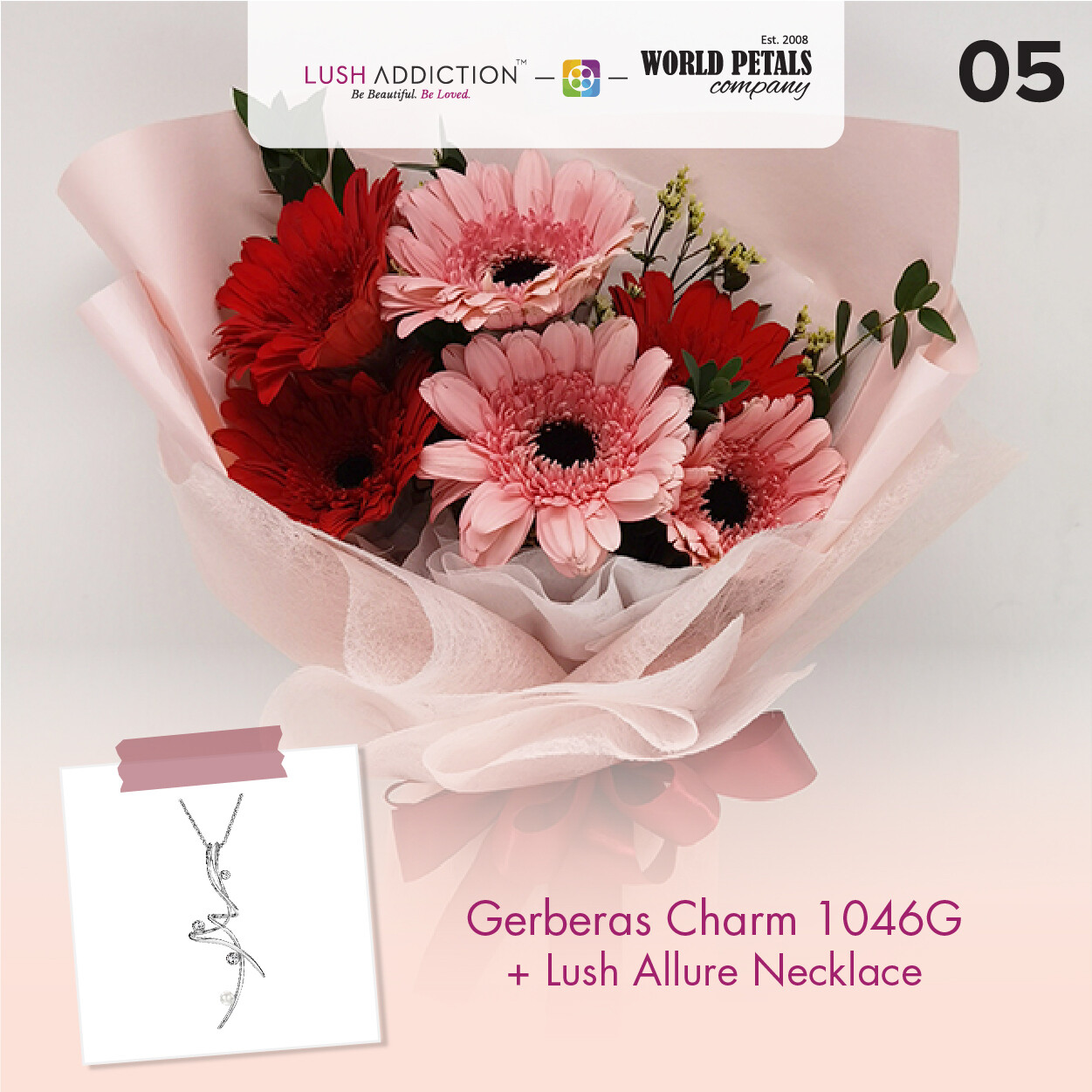 Gerberas Charm + Lush Addiction Necklace (By: World Petals Florist from KL)