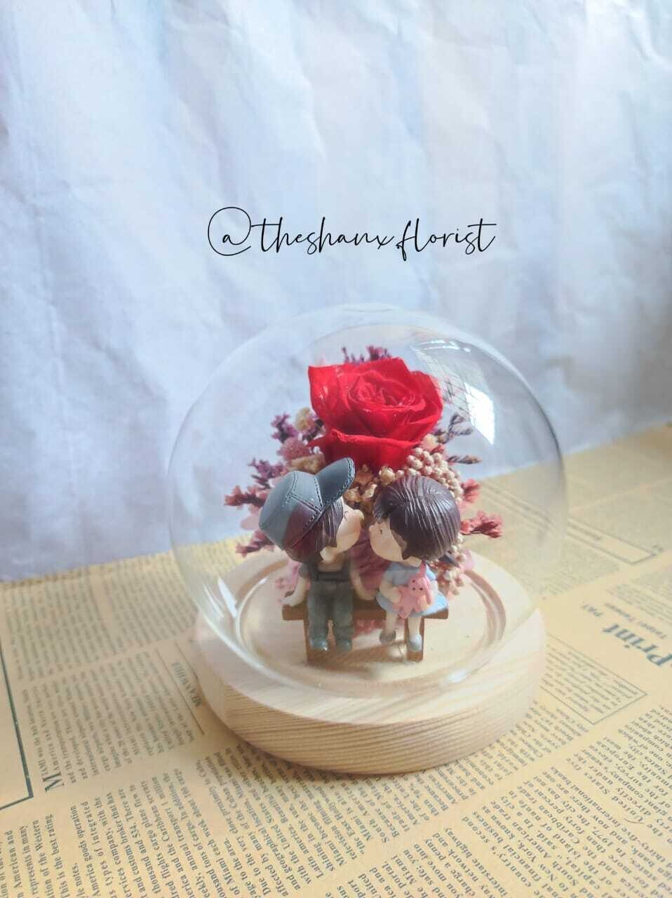 Couple Series Preserved Flower Glass Globe(without LED light) (By: The Shanx Florist from Melaka)
