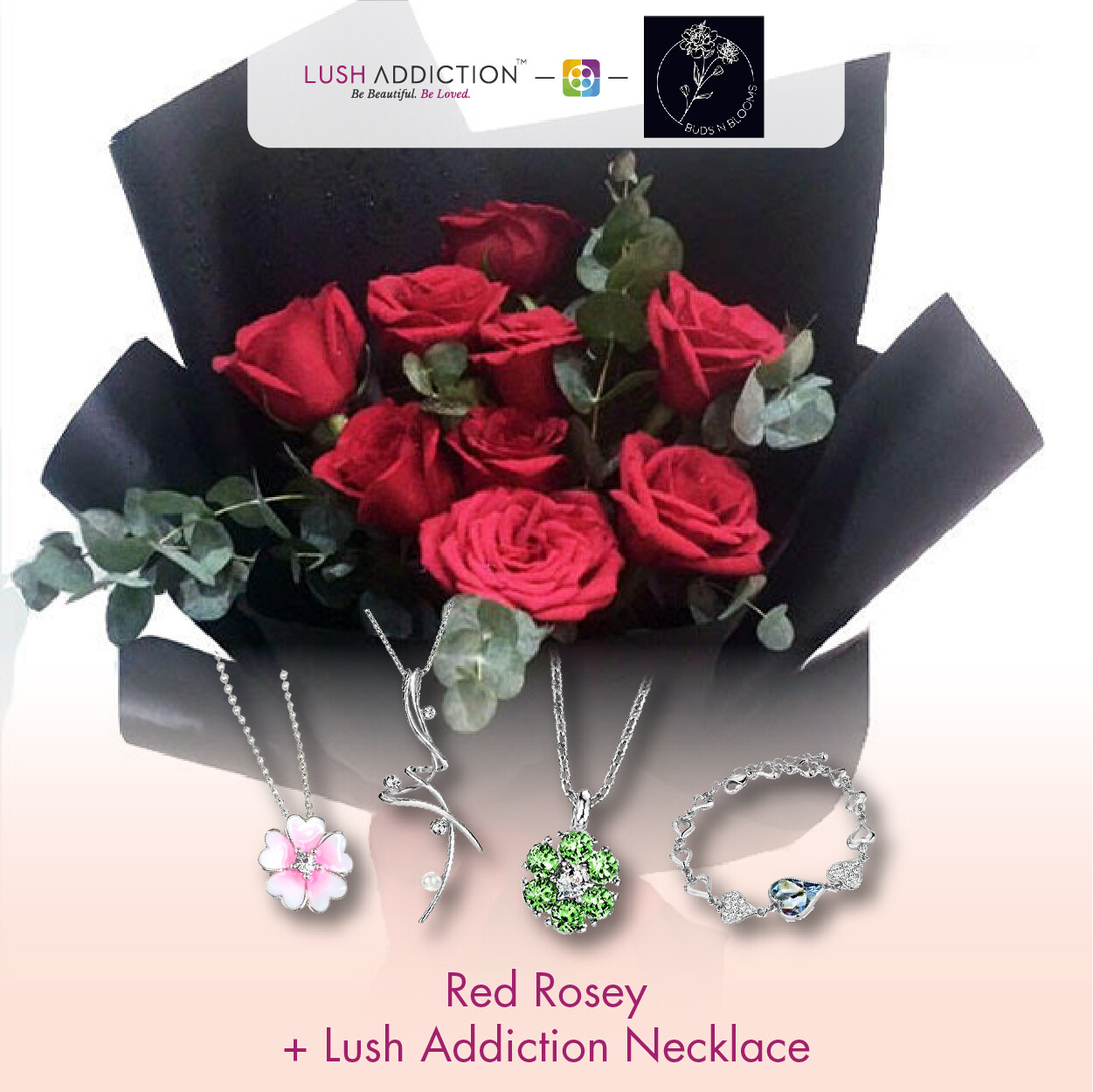 Red Rosey + Lush Addiction Necklace (By: Buds N Blooms from KL)
