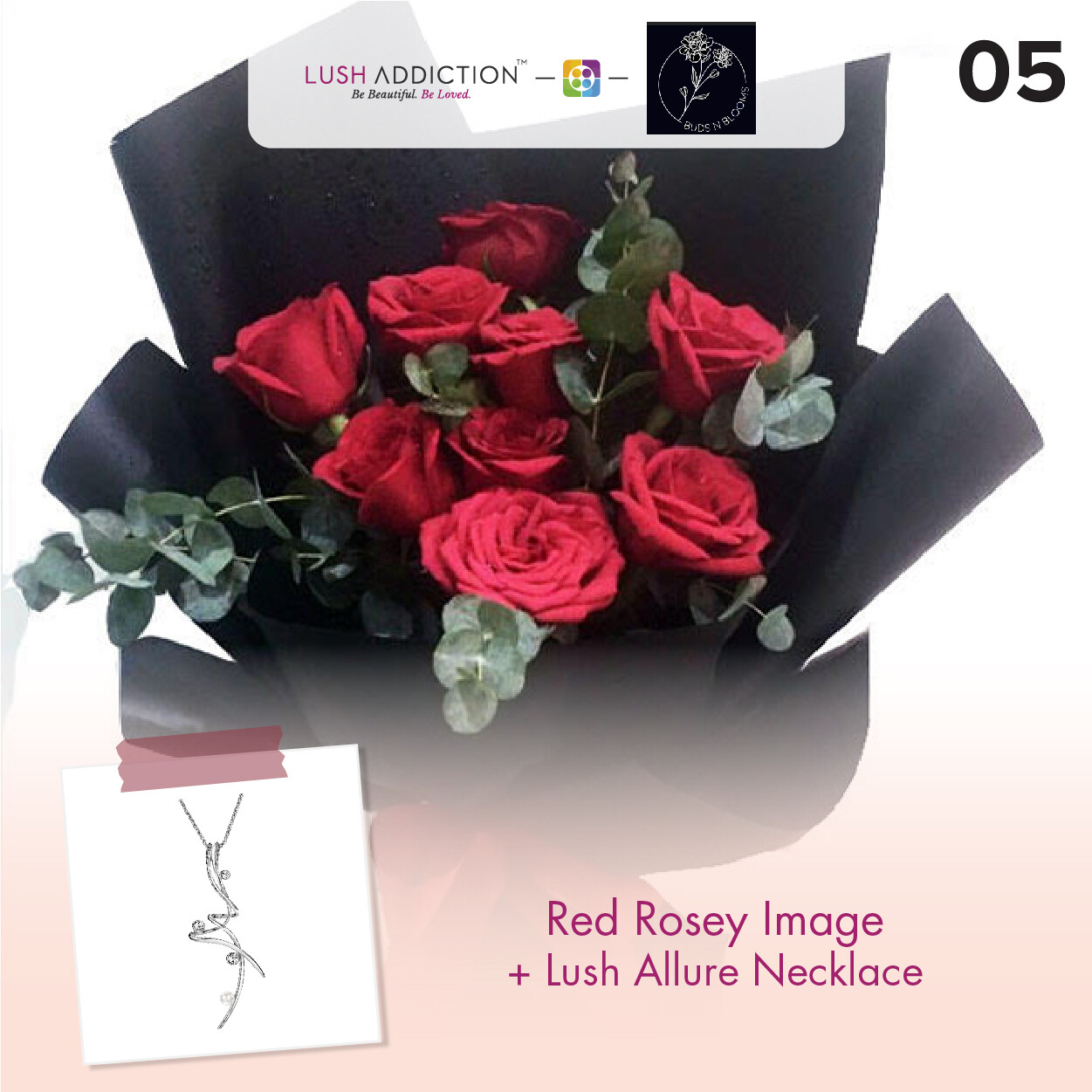 Red Rosey + Lush Addiction Necklace (By: Buds N Blooms from KL)