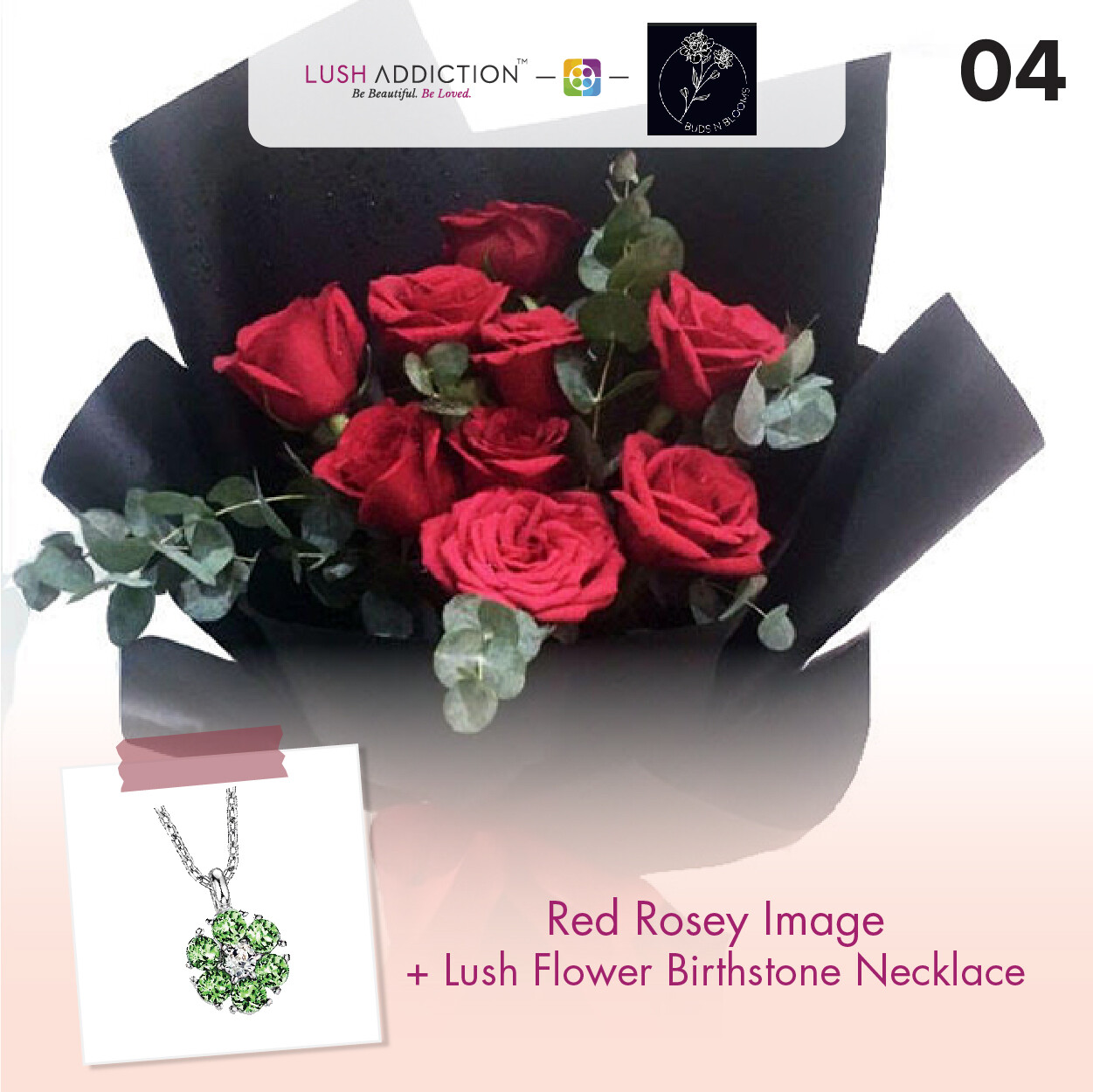 Red Rosey + Lush Addiction Necklace (By: Buds N Blooms from KL)