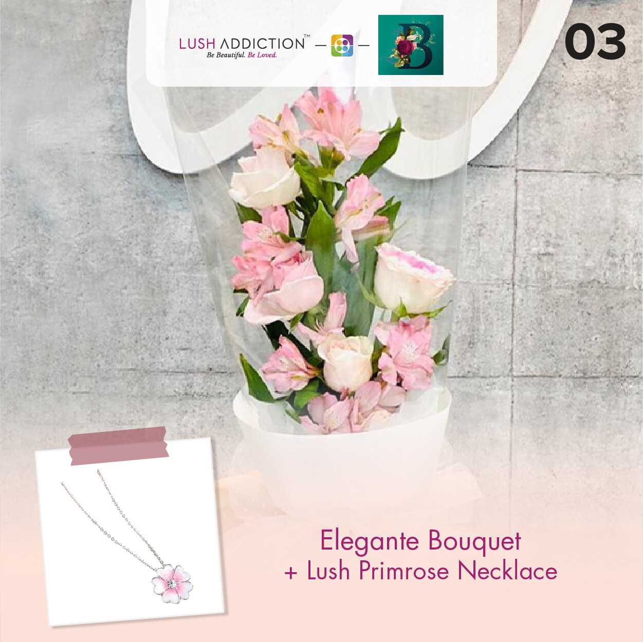 Elegante Bouquet + Lush Addiction Necklace (By: The Bliss Florist from Melaka)