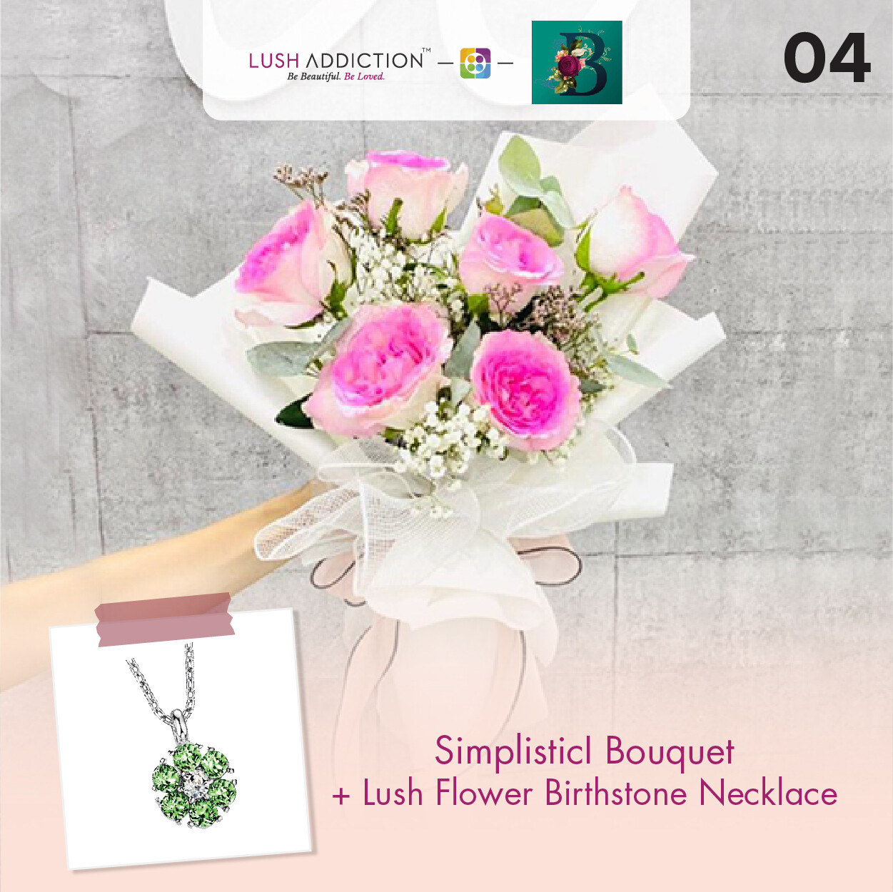 Simplistic Bouquet + Lush Addiction Necklace (By: The Bliss Florist from Melaka)