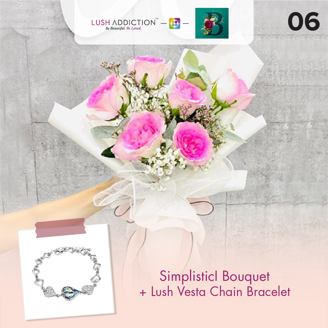 Simplistic Bouquet + Lush Addiction Necklace (By: The Bliss Florist from Melaka)