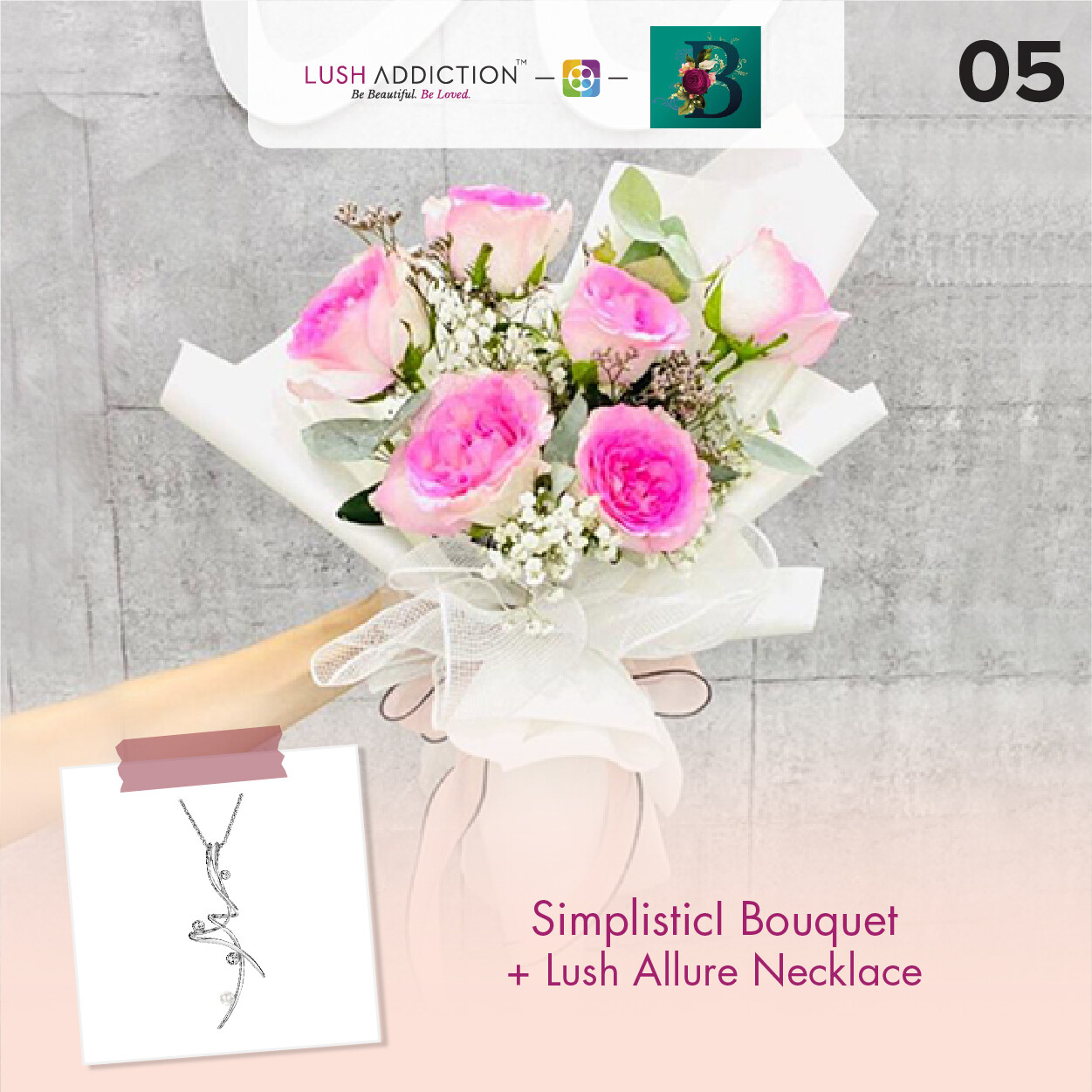 Simplistic Bouquet + Lush Addiction Necklace (By: The Bliss Florist from Melaka)