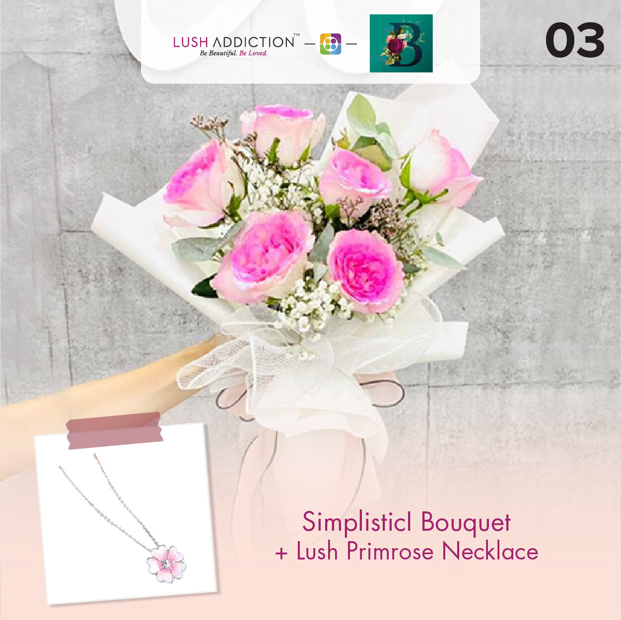 Simplistic Bouquet + Lush Addiction Necklace (By: The Bliss Florist from Melaka)
