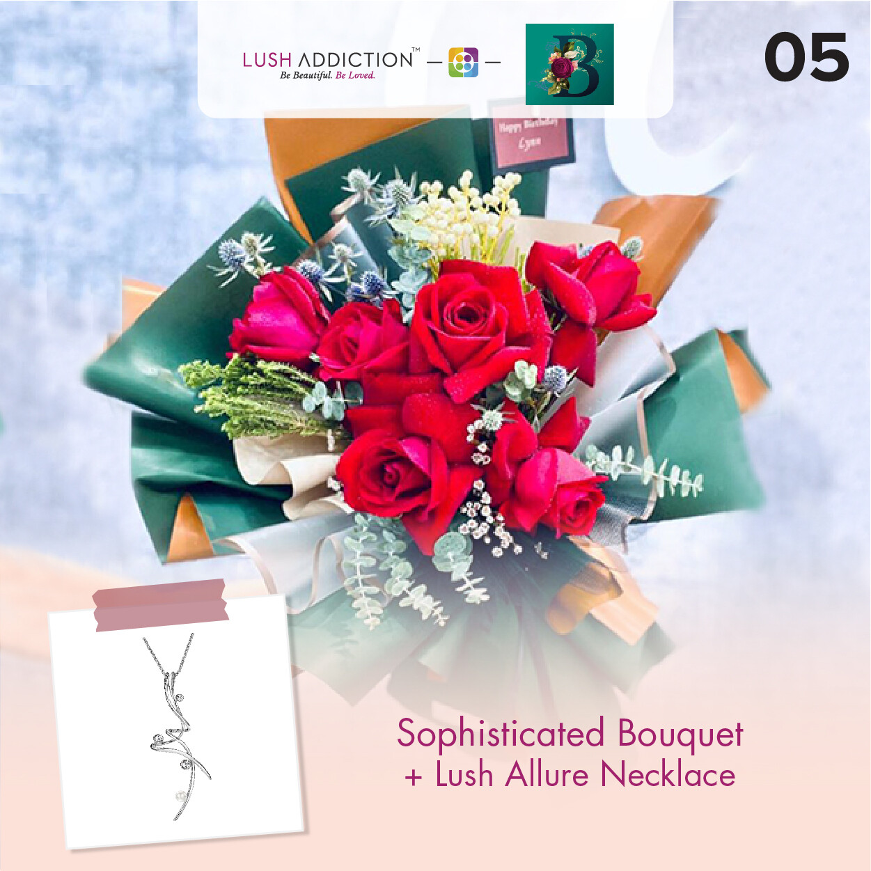Sophisticated Bouquet + Lush Addiction Necklace (By: The Bliss Florist from Melaka)