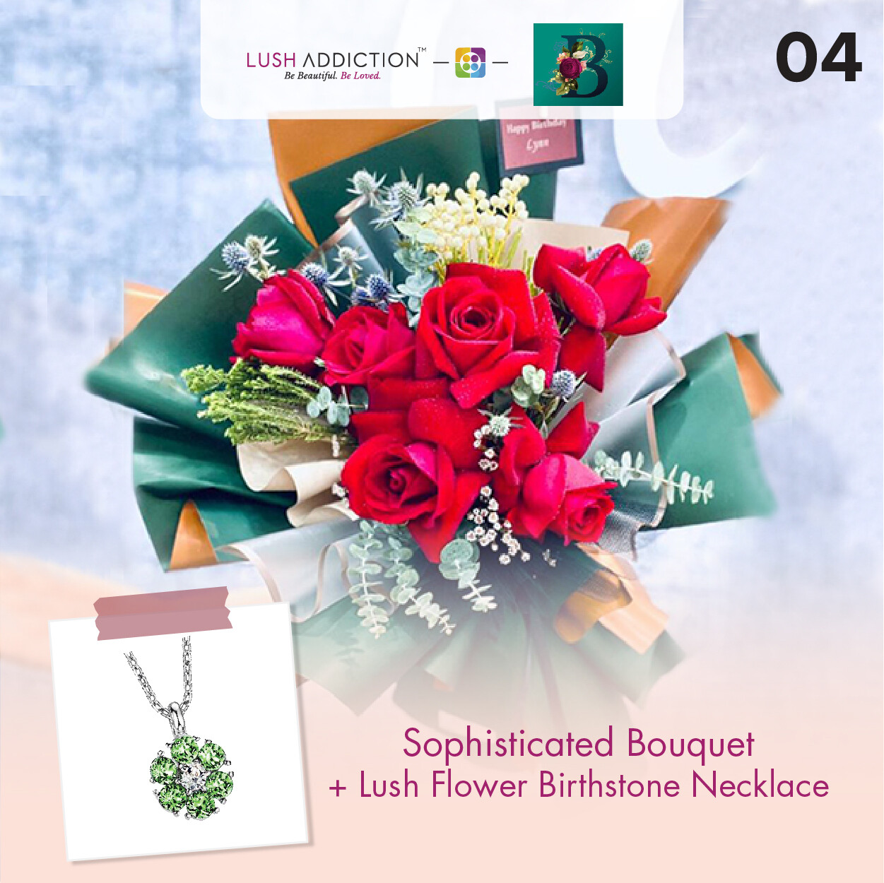 Sophisticated Bouquet + Lush Addiction Necklace (By: The Bliss Florist from Melaka)
