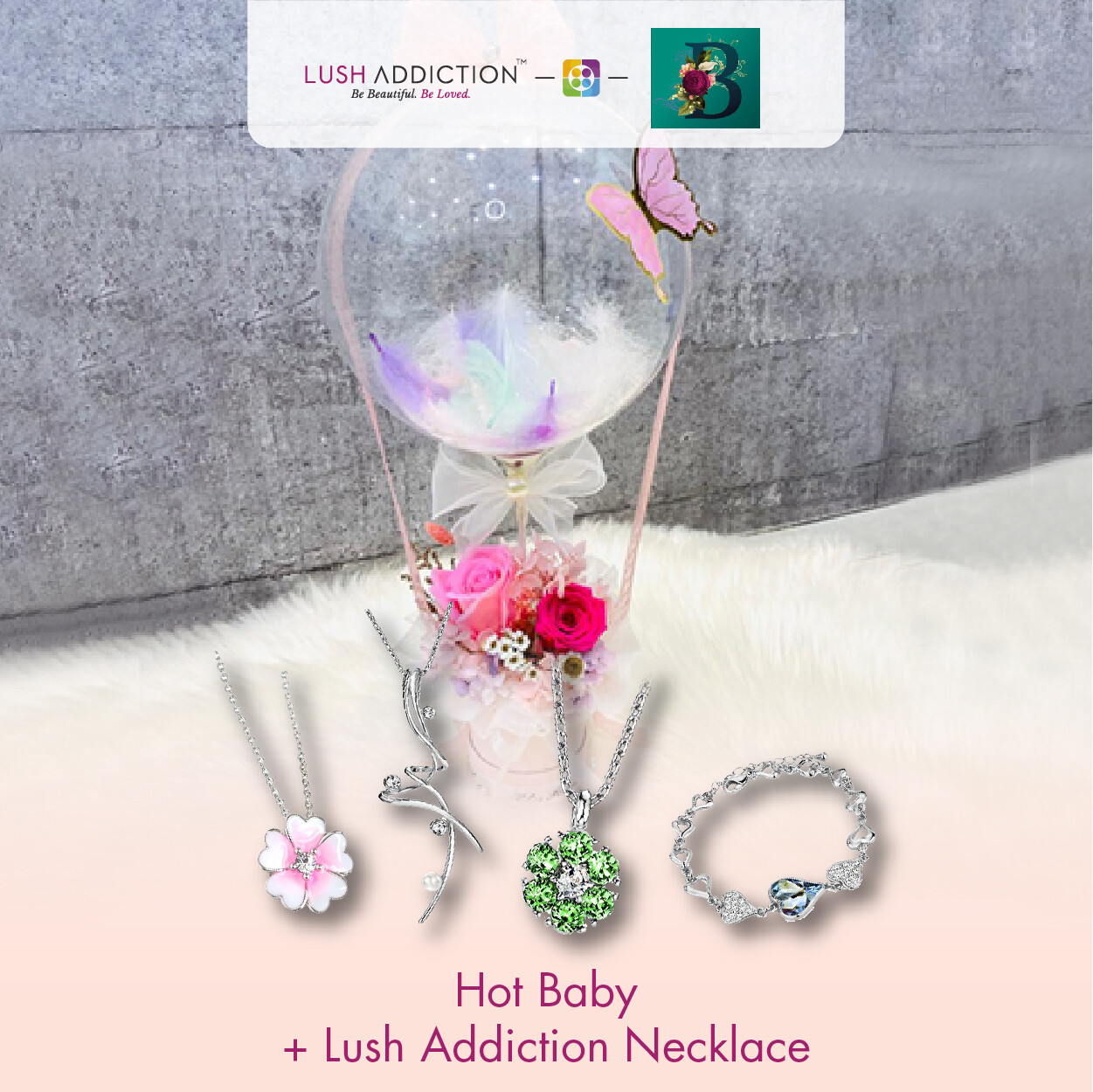 Hot Baby + Lush Addiction Necklace (By: The Bliss Florist from Melaka)