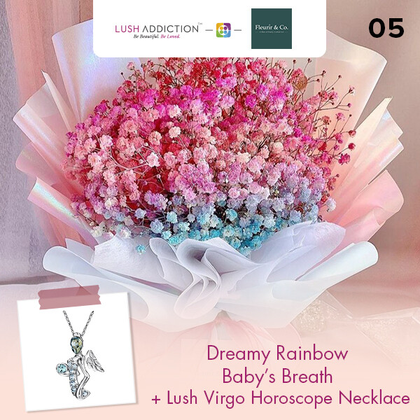 Dreamy Rainbow Baby’s Breath + Lush Addiction Necklace (By: Fleurir &amp; Co from Kuching)
