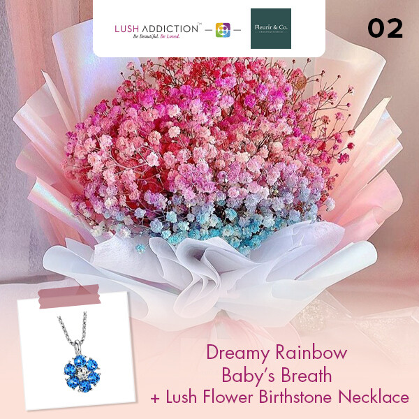 Dreamy Rainbow Baby’s Breath + Lush Addiction Necklace (By: Fleurir &amp; Co from Kuching)