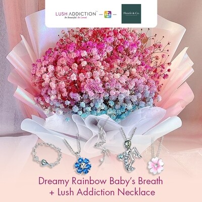 Dreamy Rainbow Baby’s Breath + Lush Addiction Necklace (By: Fleurir &amp; Co from Kuching)