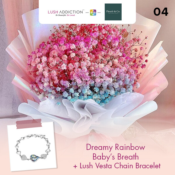 Dreamy Rainbow Baby’s Breath + Lush Addiction Necklace (By: Fleurir &amp; Co from Kuching)