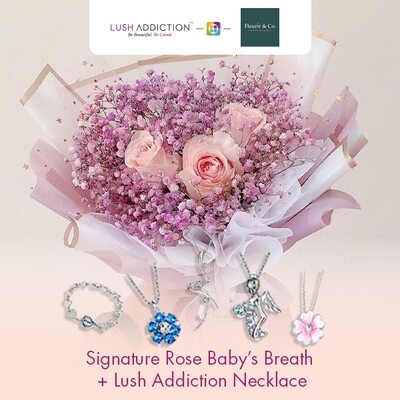 Signature Rose Baby’s Breath + Lush Addiction Necklace (By: Fleurir &amp; Co from Kuching)