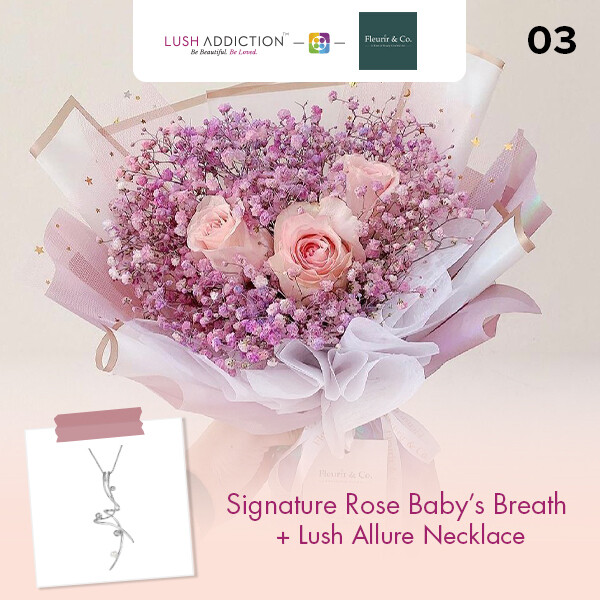 Signature Rose Baby’s Breath + Lush Addiction Necklace (By: Fleurir &amp; Co from Kuching)