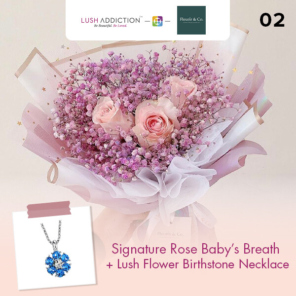 Signature Rose Baby’s Breath + Lush Addiction Necklace (By: Fleurir &amp; Co from Kuching)