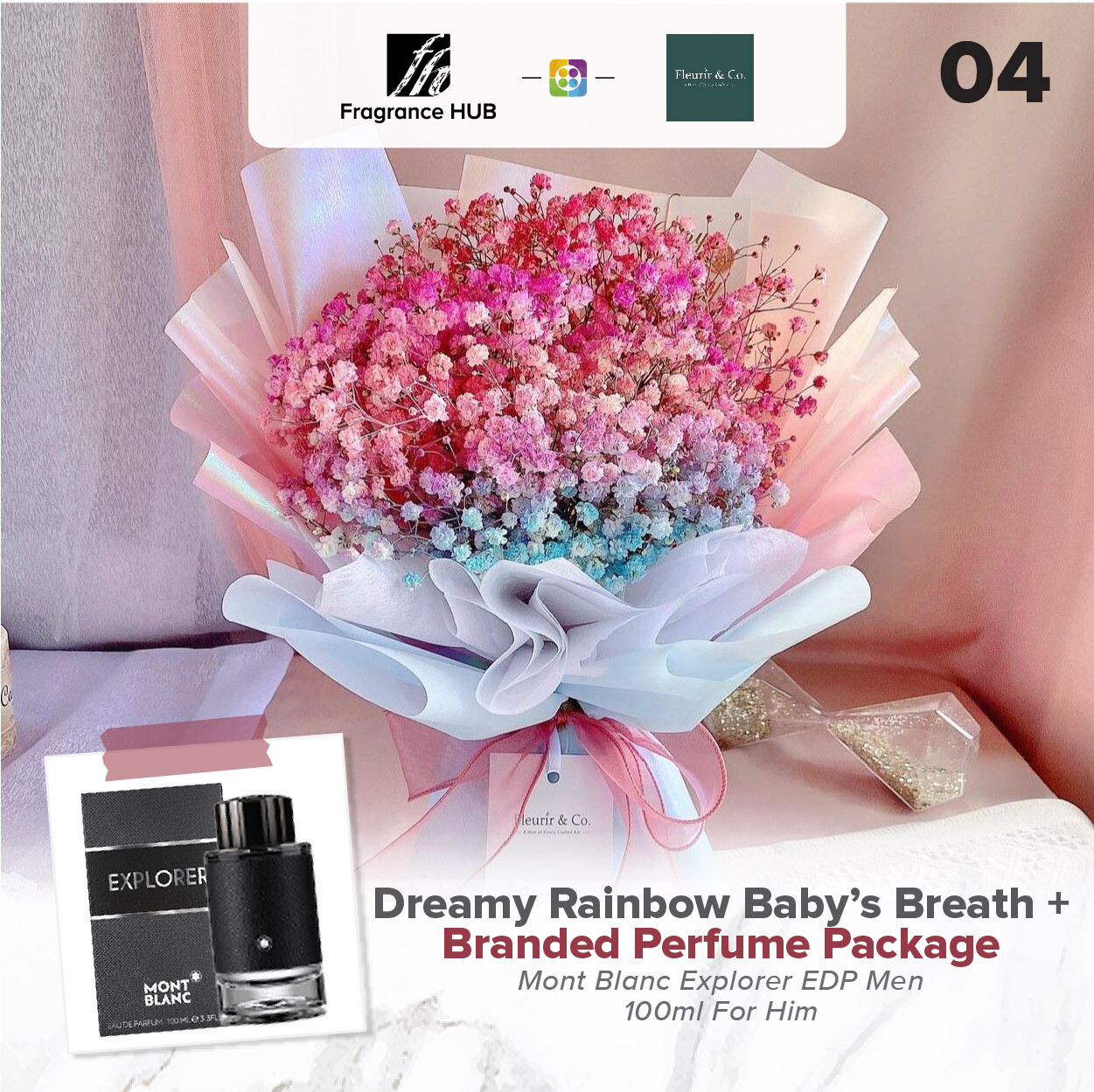 Dreamy Rainbow Baby’s Breath + Fragrance Hub Branded Perfume (By: Fleurir &amp; Co from Kuching)