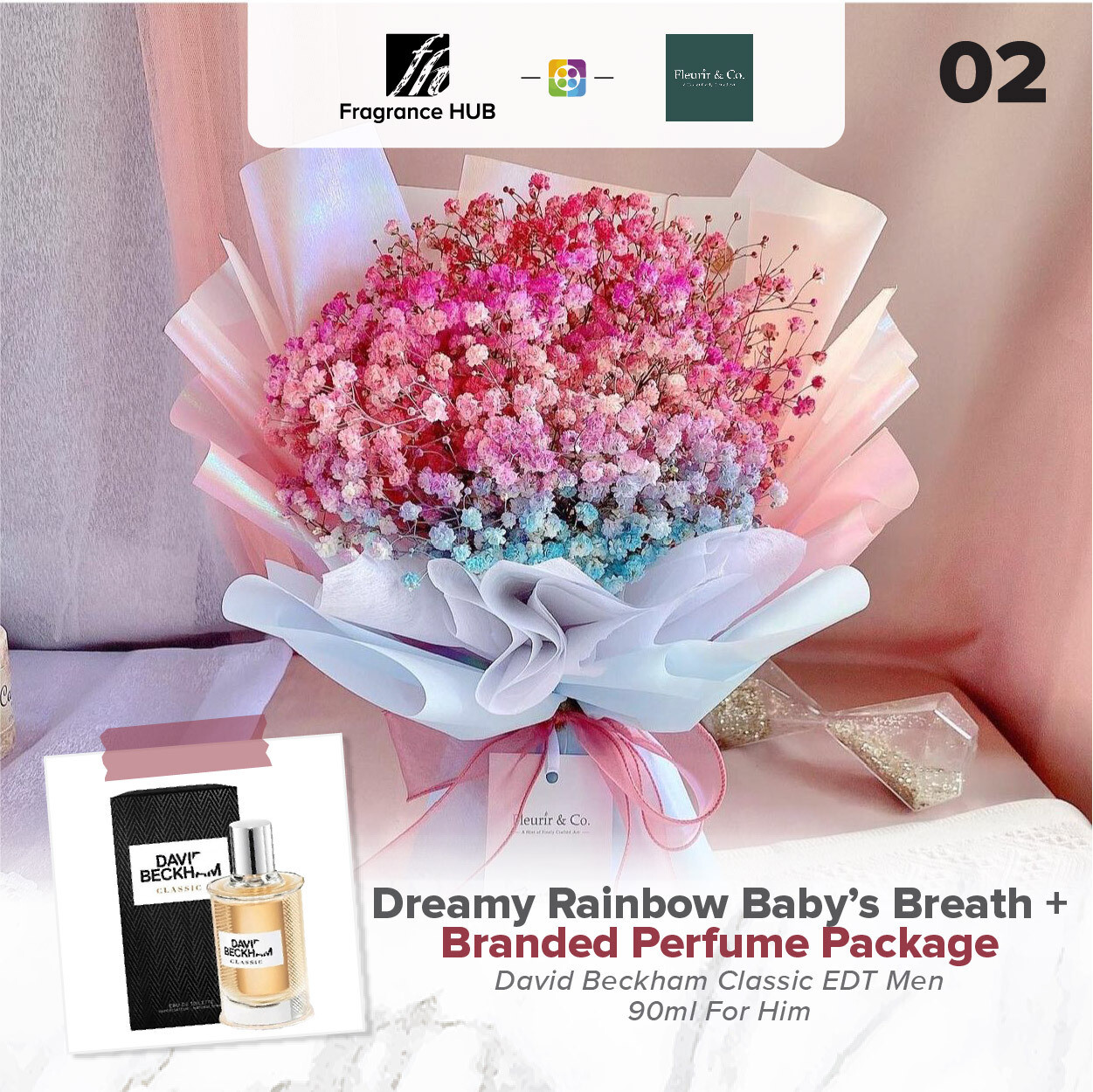 Dreamy Rainbow Baby’s Breath + Fragrance Hub Branded Perfume (By: Fleurir &amp; Co from Kuching)