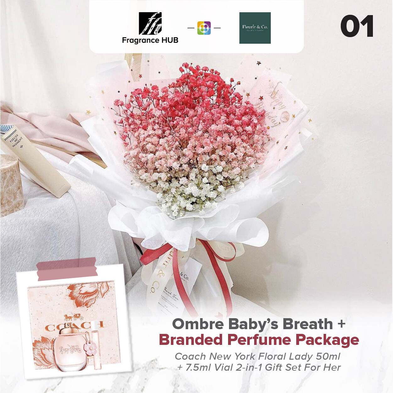 Ombré Baby’s Breath + Fragrance Hub Branded Perfume (By: Fleurir &amp; Co from Kuching)